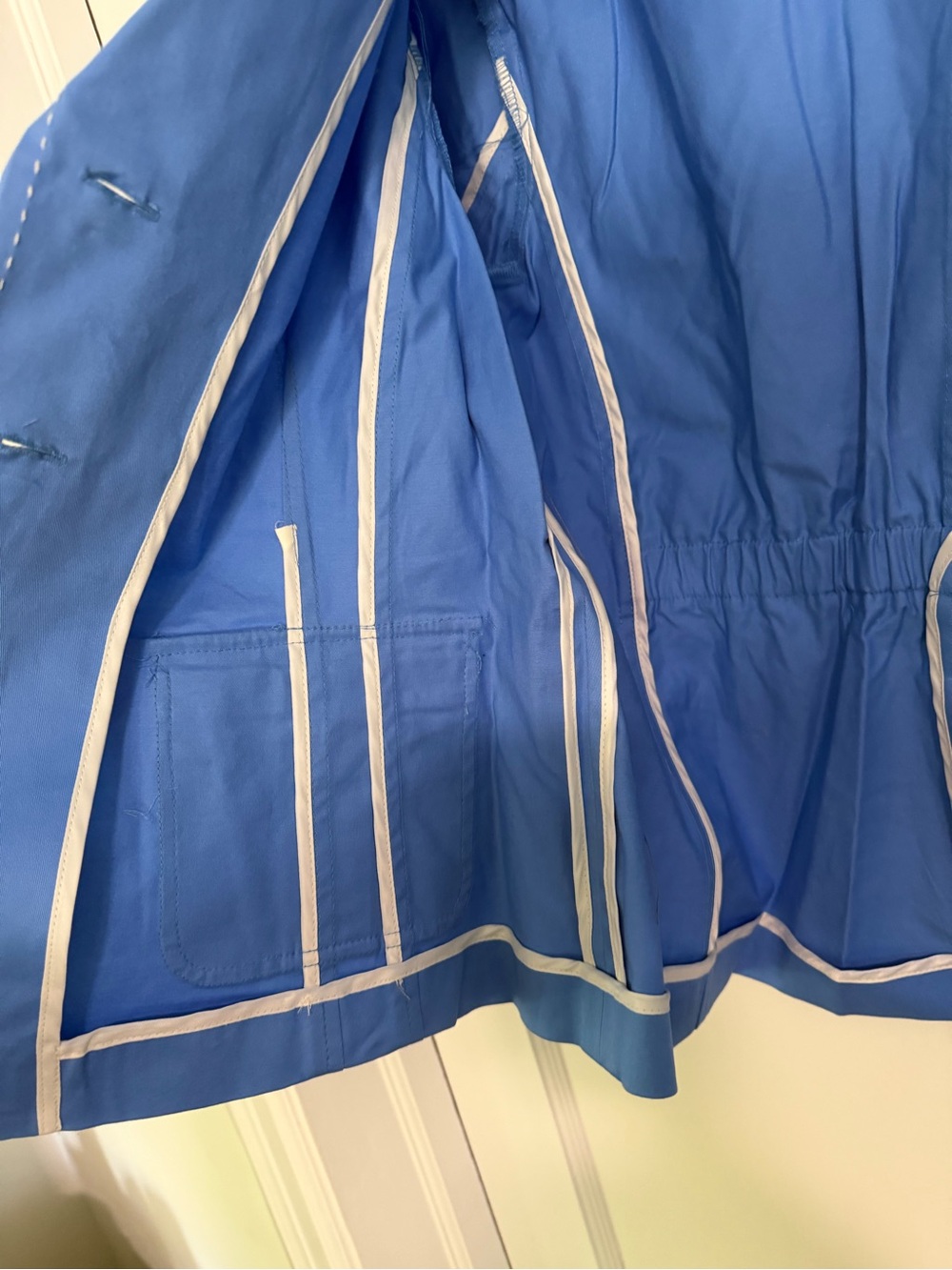 Joan Rivers QVC Vintage Y2K Blue and White Stitched Cotton Blazer Women’s XL - Picture 9 of 10